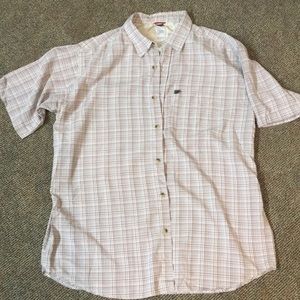 Men’s short sleeve button up-Rayon cream/brown